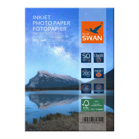 Papier fotograficzny 13x18 Blue Swan 200g/m² błyszczący 50 sztuk wodoodporny szybkoschnący 