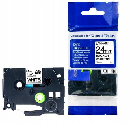 Taśma do BROTHER TZe-251 24mm 8m biała TZ-251