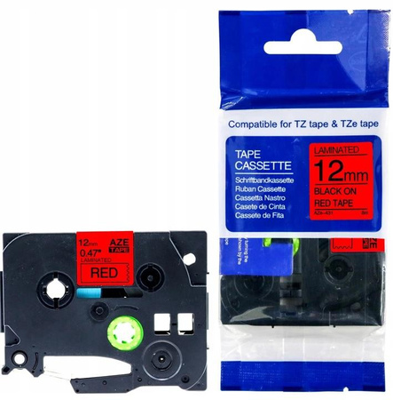 Taśma do BROTHER TZe-431 12mm 8m czerwona TZ-431