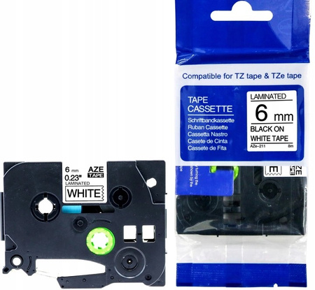Taśma do BROTHER TZe-211 6mm 8m biała TZ-211